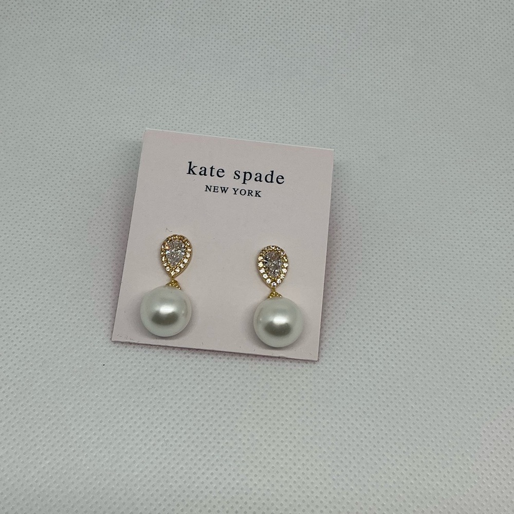 Kate Spade Gold and White Pearl Drop Earrings